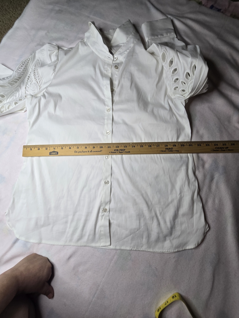 Chico's White Button-Front Shirt with Eyelet Cutout Sleeves - Picture 7 of 11